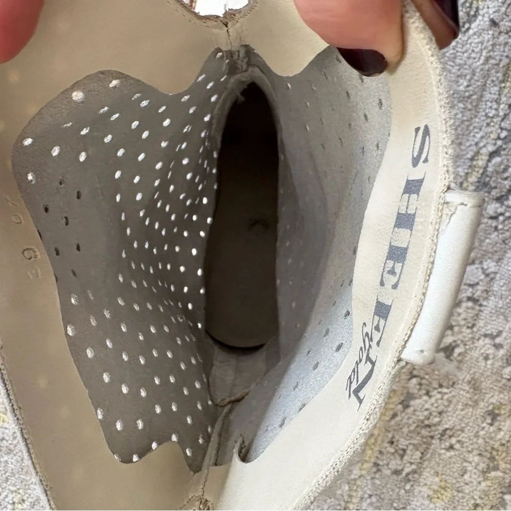 White Perforated Leather Western Boots Stacked Heel - Picture 10 of 16